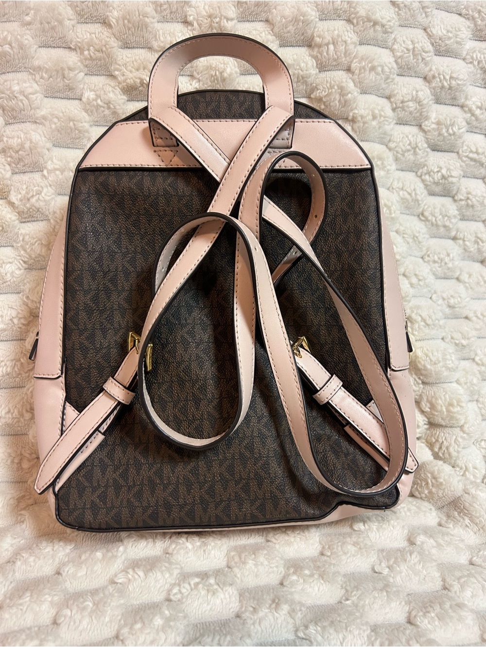 Michael Kors Jaycee Brown Monogram Backpack with Pale Pink Trim and Wallet - Picture 3 of 7